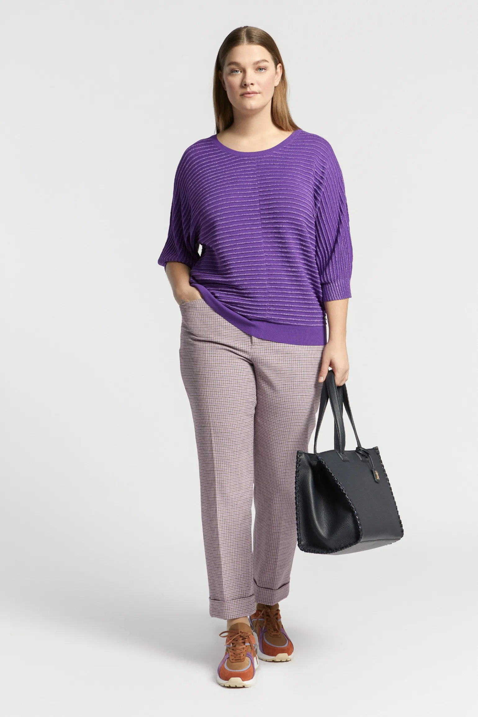 Broek met fijne ruitenprint