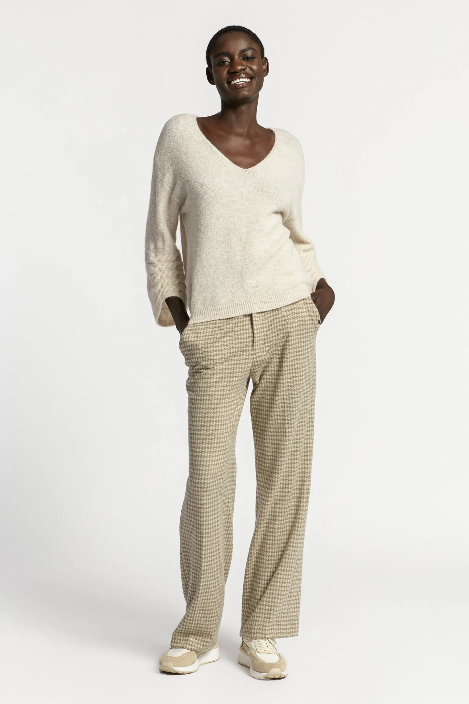 Broek met pied-de-poule print