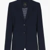 Donkerblauwe getailleerde, kreukvrije blazer