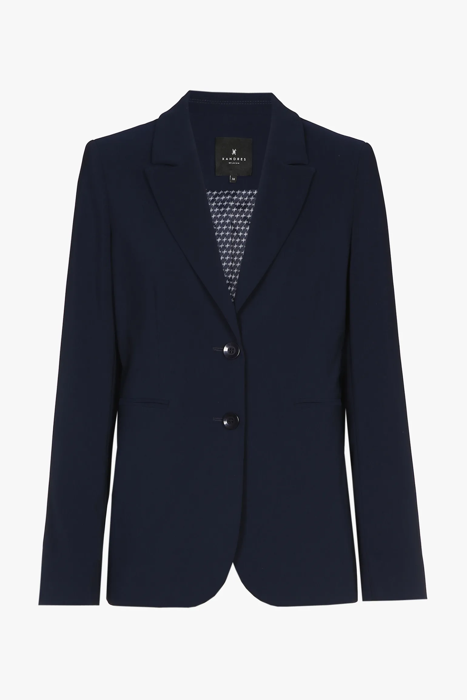 Donkerblauwe getailleerde, kreukvrije blazer
