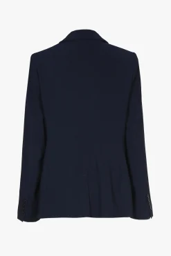 Donkerblauwe getailleerde, kreukvrije blazer