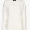 Ecru T-shirt met V-hals en lange mouwen