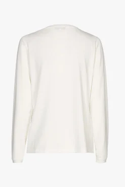 Ecru T-shirt met V-hals en lange mouwen