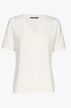 Gebroken wit T-shirt met V-hals en korte mouwen