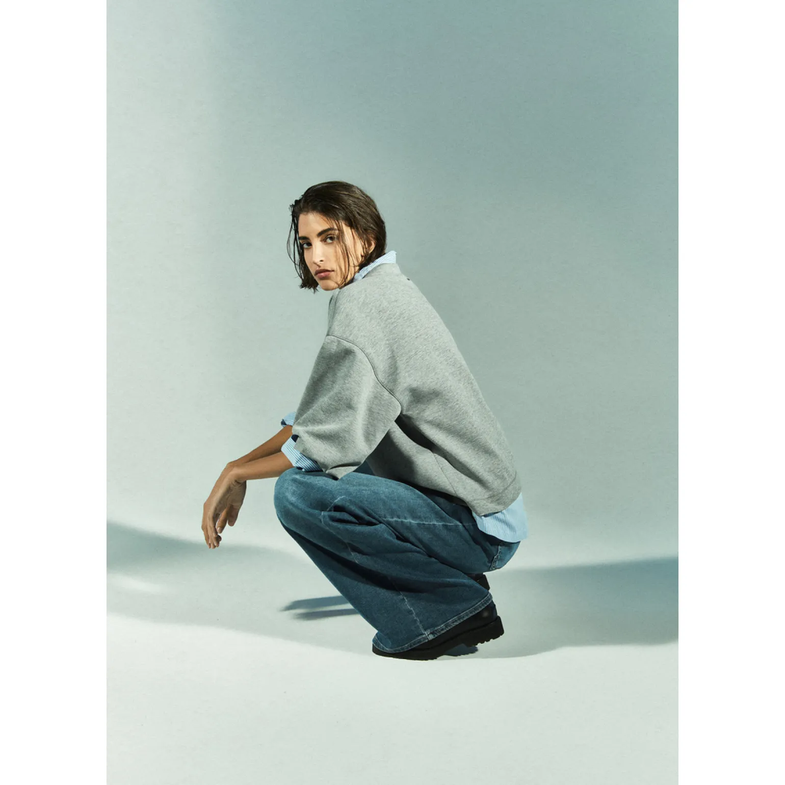 Jeansbroek met wijde pijpen