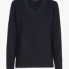 Navyblauw T-shirt met V-hals en lange mouwen