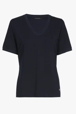 Navyblauw T-shirt met V-hals en korte mouwen
