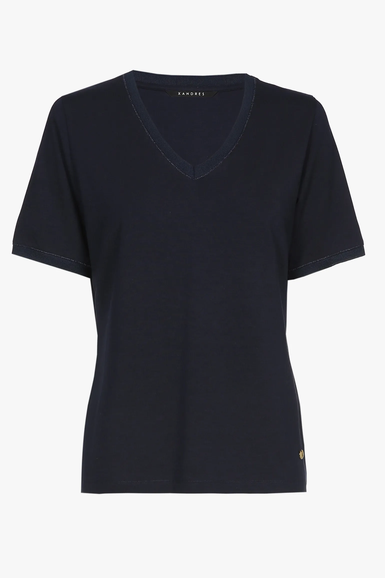 Navyblauw T-shirt met V-hals en korte mouwen