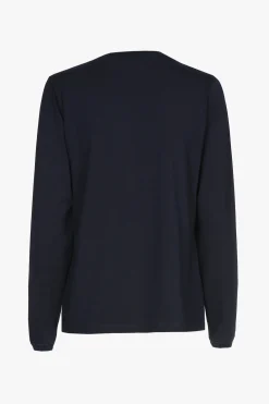 Navyblauw T-shirt met V-hals en lange mouwen