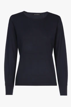 Navyblauw zijden truitje met lange mouwen