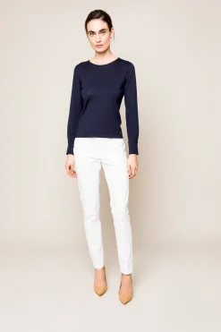 Navyblauw zijden truitje met lange mouwen