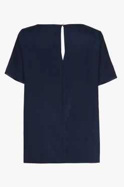 Navyblauw zijden T-shirt met korte mouwen