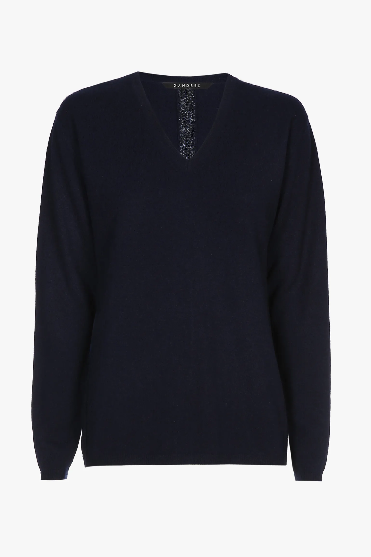 Navyblauwe cashmere trui met V-hals