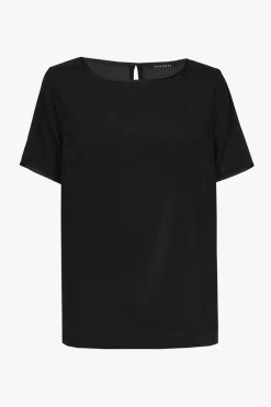 Zwart zijden T-shirt met korte mouwen